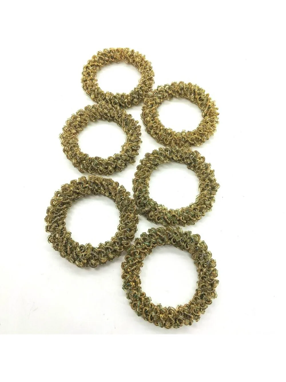 Gold Beaded & Metal Napkin Rings Handcrafted Fancy Vintage Table DecorSet of 6